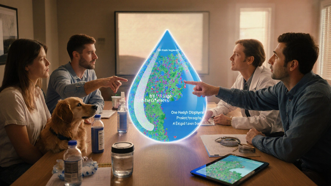 Team of experts discussing water testing and prevention of amoeba spread.