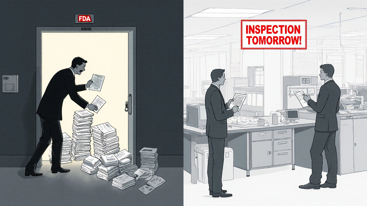 Contrasting scenes: one side shows hidden violations, the other reveals honest daily operations.