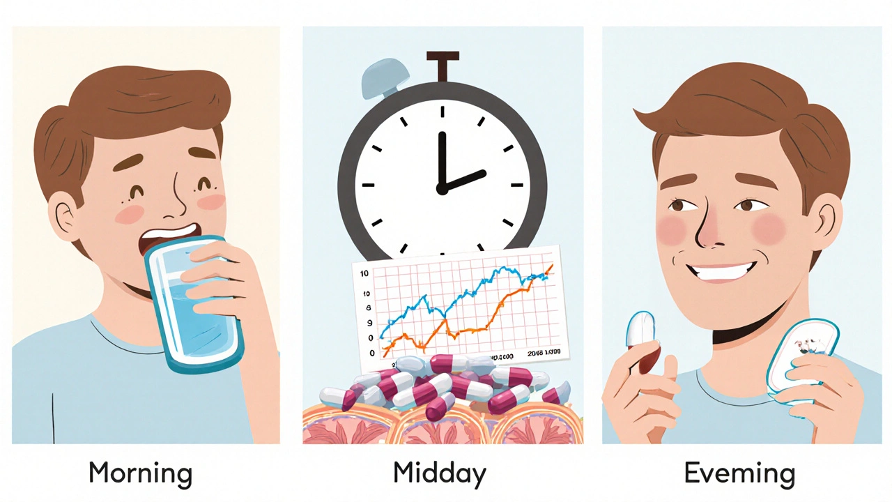 Patient’s daily life showing one extended-release pill replacing multiple immediate-release doses.