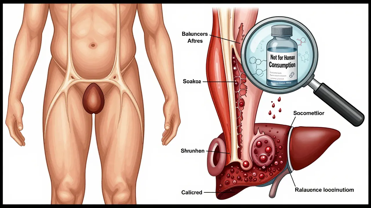 Before-and-after anatomical comparison of an athlete's body damaged by unregulated SARMs.