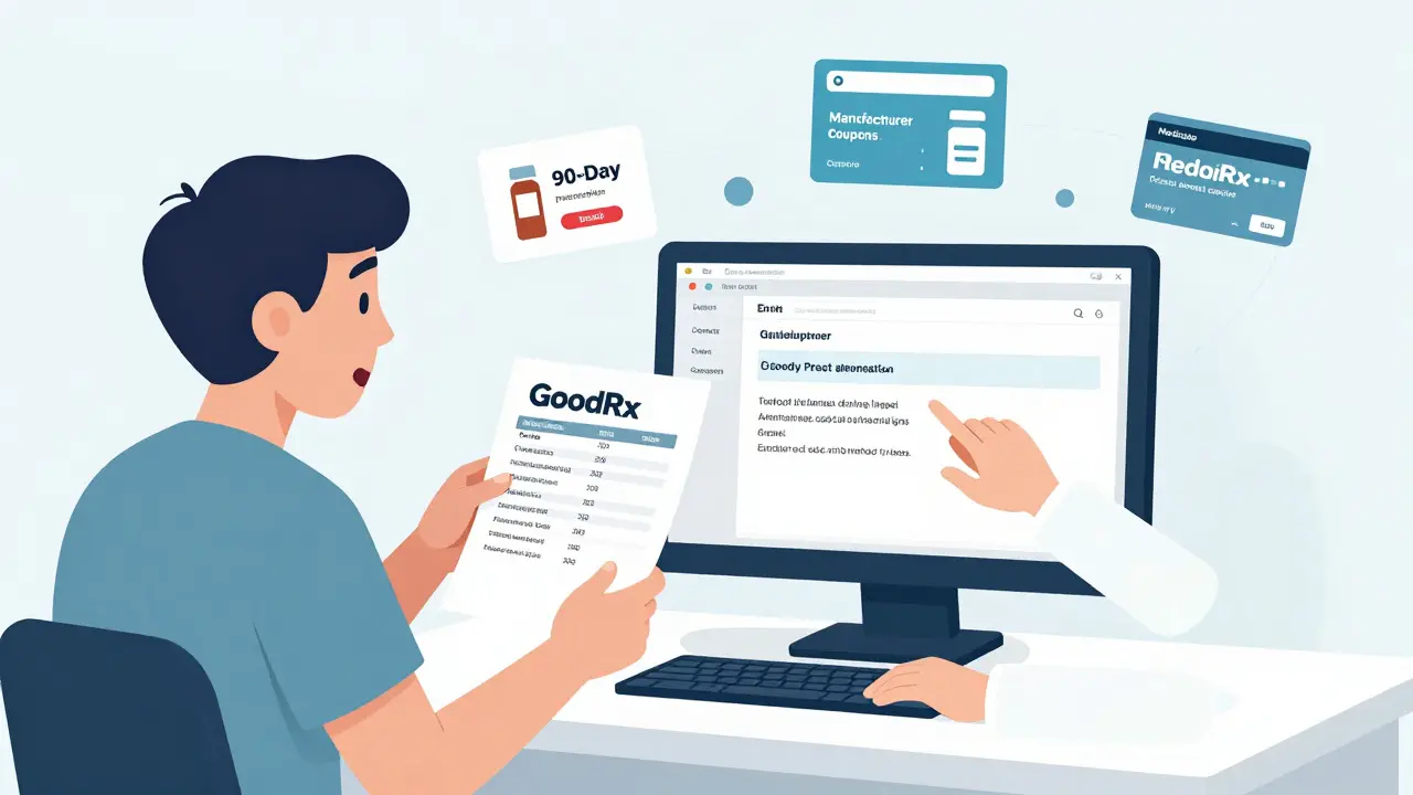 Patient shows pharmacy price sheet to doctor as EHR system suggests cheaper medication option.