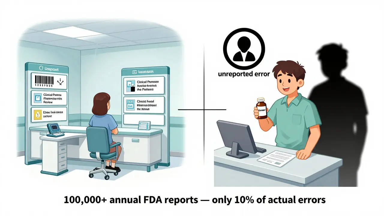 Side-by-side comparison of hospital safety layers versus retail reliance on patient detection.
