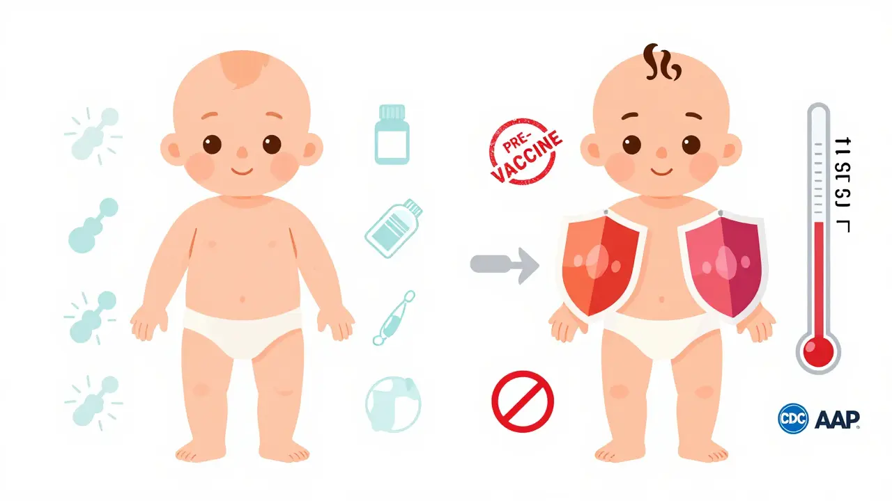 Side-by-side infants showing immune response differences with and without early fever medicine