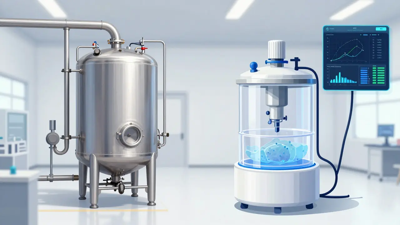 Comparison between a traditional stainless steel bioreactor and a modern single-use plastic system