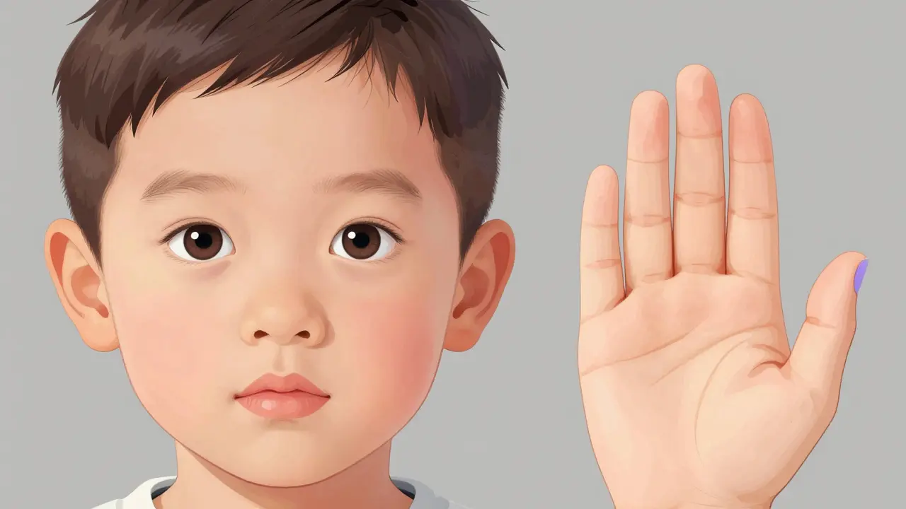 Detailed view of constricted pinpoint pupils and bluish fingernails indicating overdose.