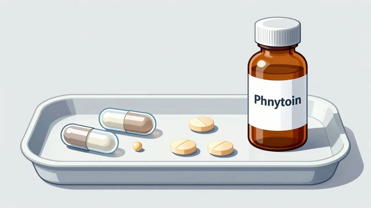 Technical drawing of different medication forms including capsules, chewable tablets, and liquid.