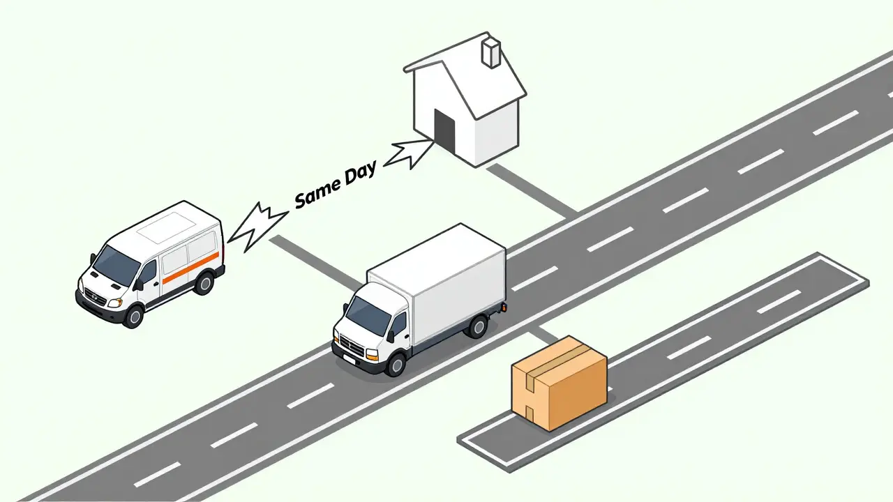 Illustration depicting different shipping speeds for medicine delivery.