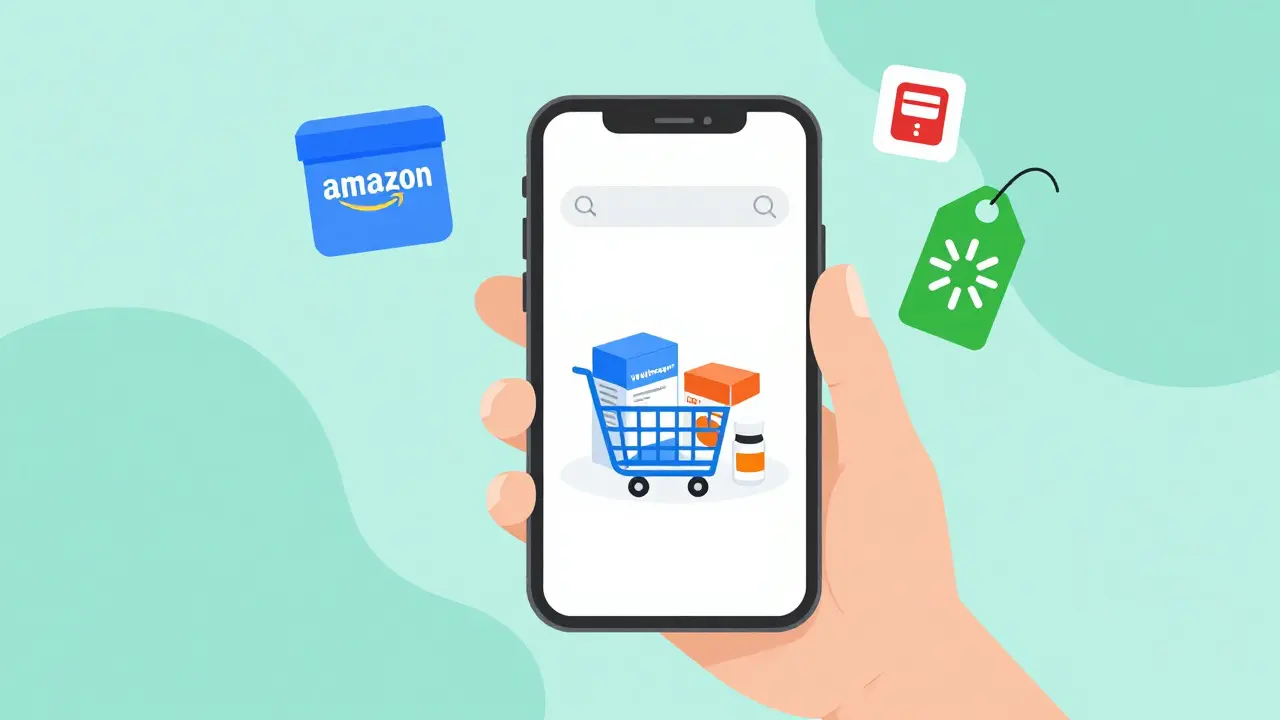 Illustration of buying medicine online via smartphone app