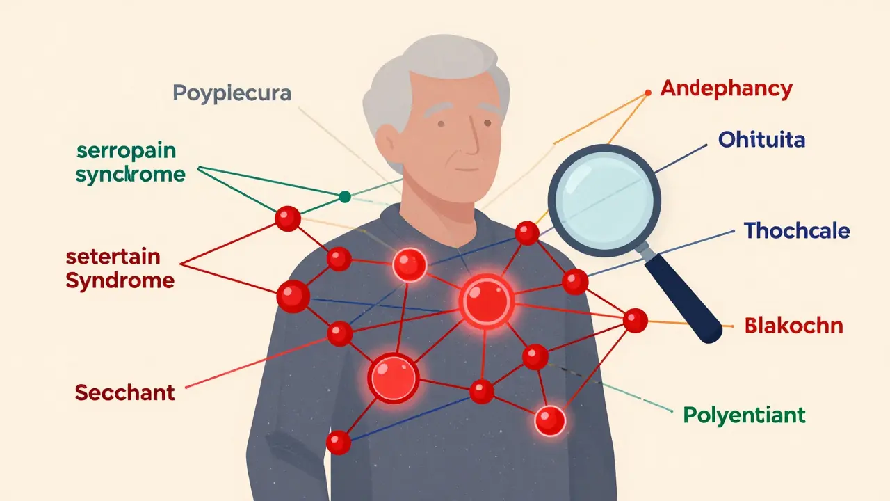 Visual metaphor for complex drug interactions in elderly patients