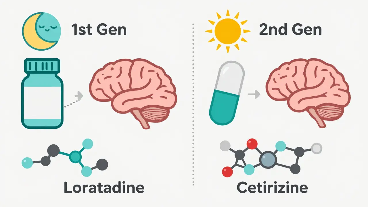 Diagram comparing first and second generation antihistamines