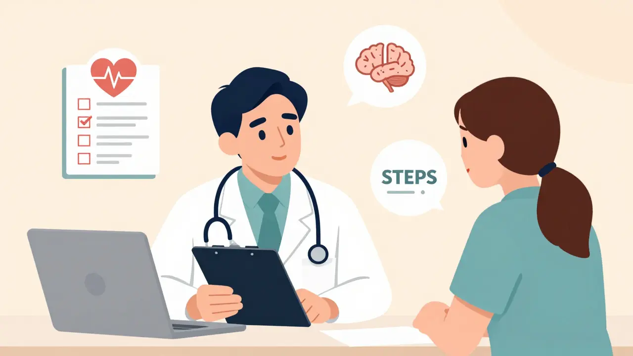 Doctor and patient discussing medication risks and benefits