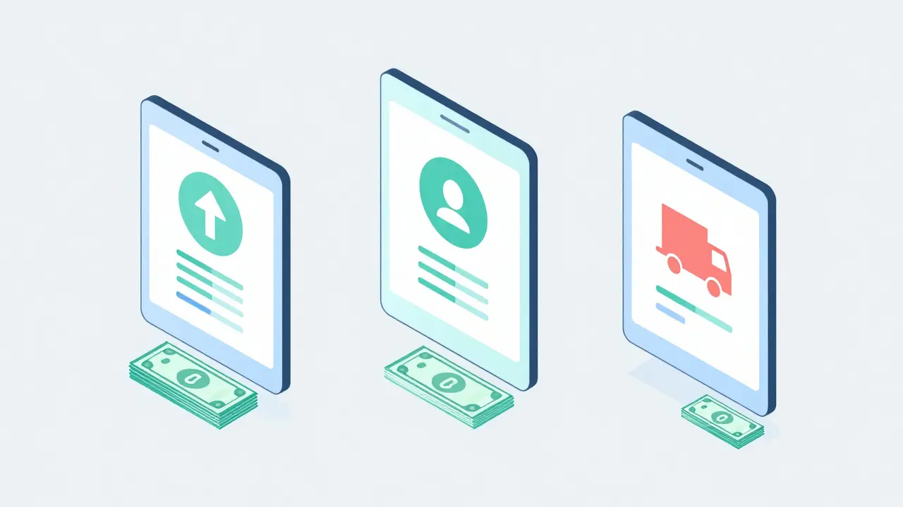 Isometric illustration of online pharmacy platforms and savings