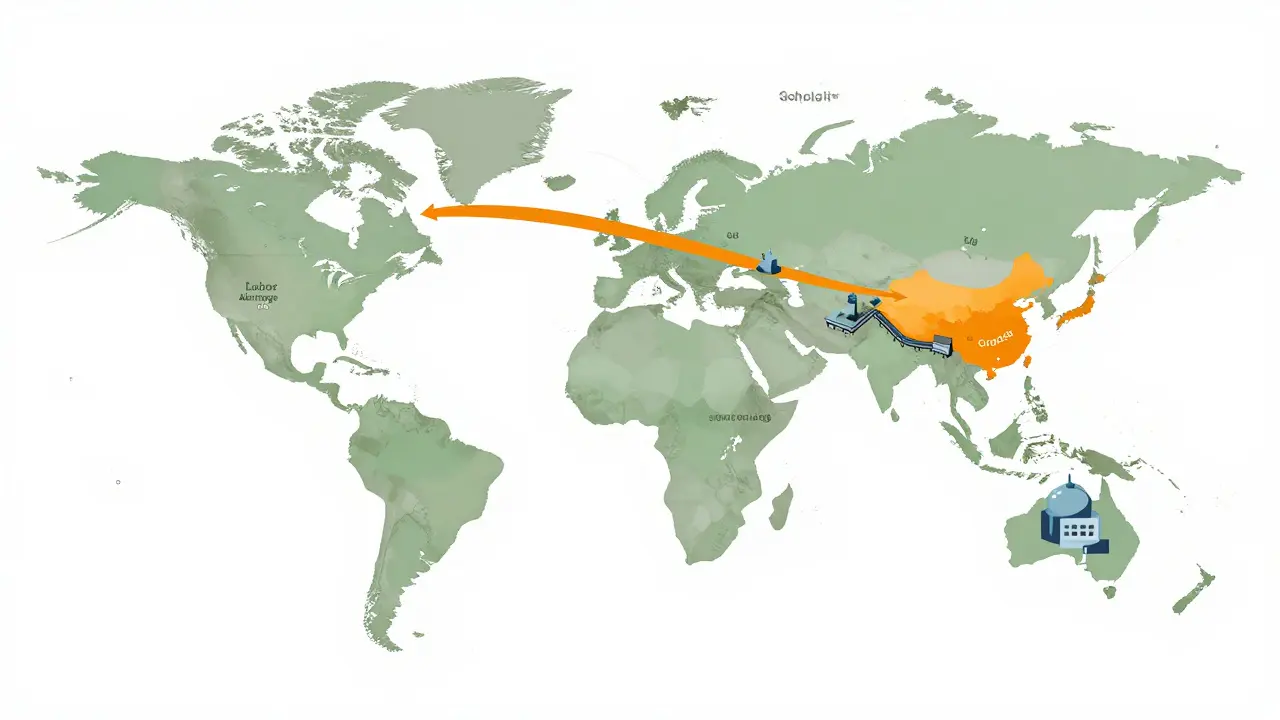 Map showing global drug ingredient supply chains from Asia to US