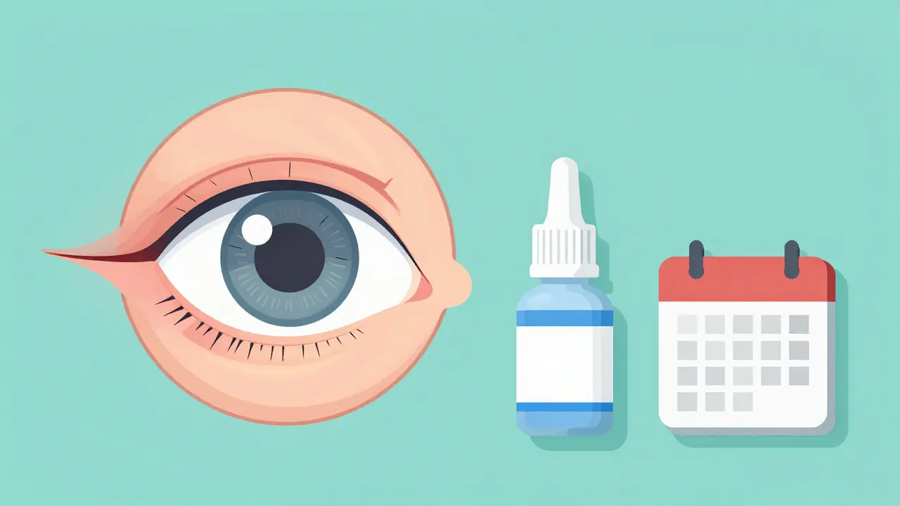 Medical illustration of eye surgery recovery care