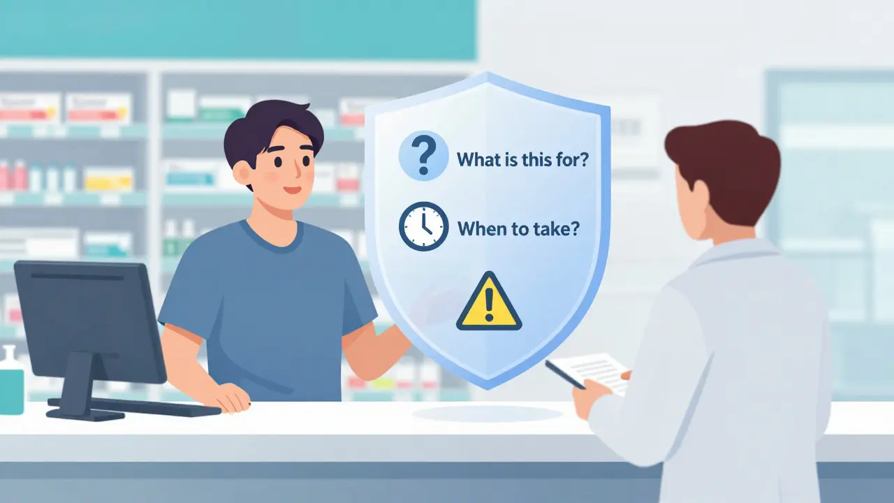 Patient asking pharmacist questions about medication safety