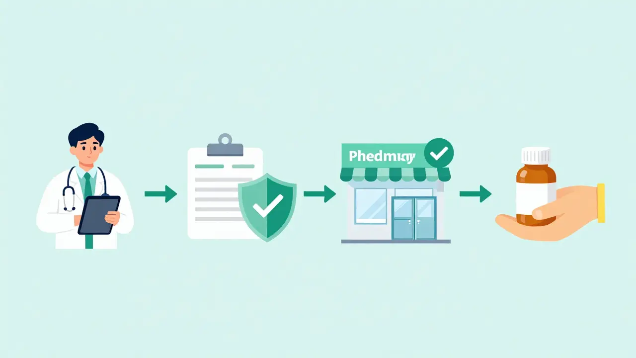 Step-by-step technical drawing of safe online pharmacy verification