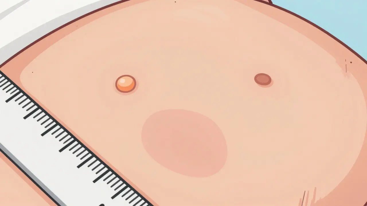 Close-up of skin test results showing positive and negative reactions