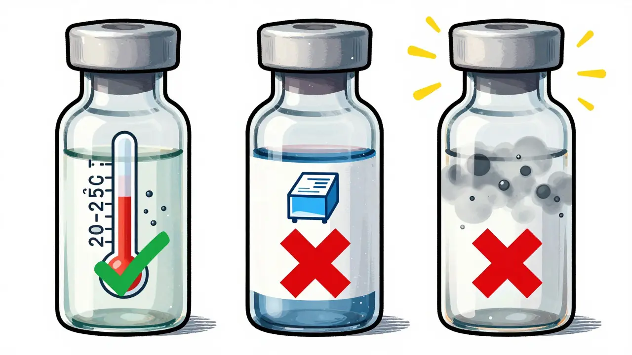 Illustration demonstrating correct temperature storage for injectable medication