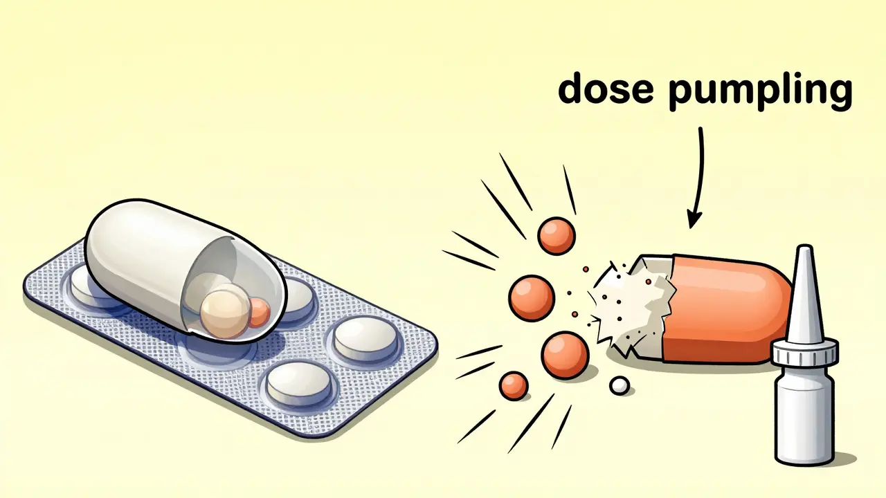 Illustration of dose dumping from crushed extended-release tablets
