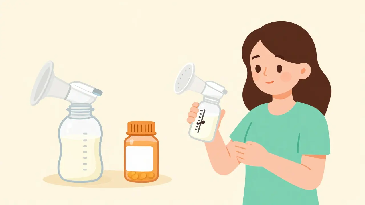 Mother storing breast milk before taking medication to minimize exposure