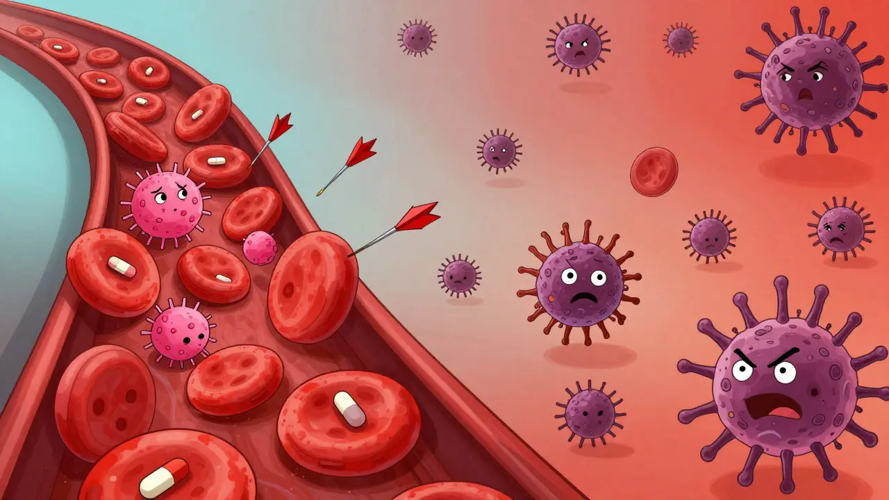 Comparison of effective antibiotic levels versus low levels leading to bacterial resistance
