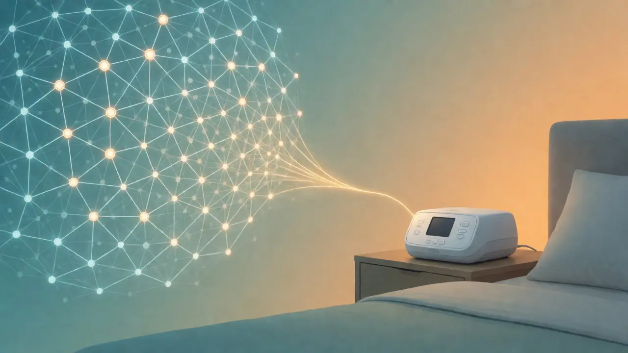 Predictive health network linking patient data to a home medical device in illustration